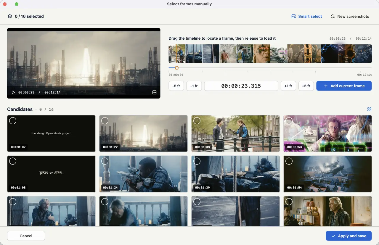 ShotMap manual frame selection in English